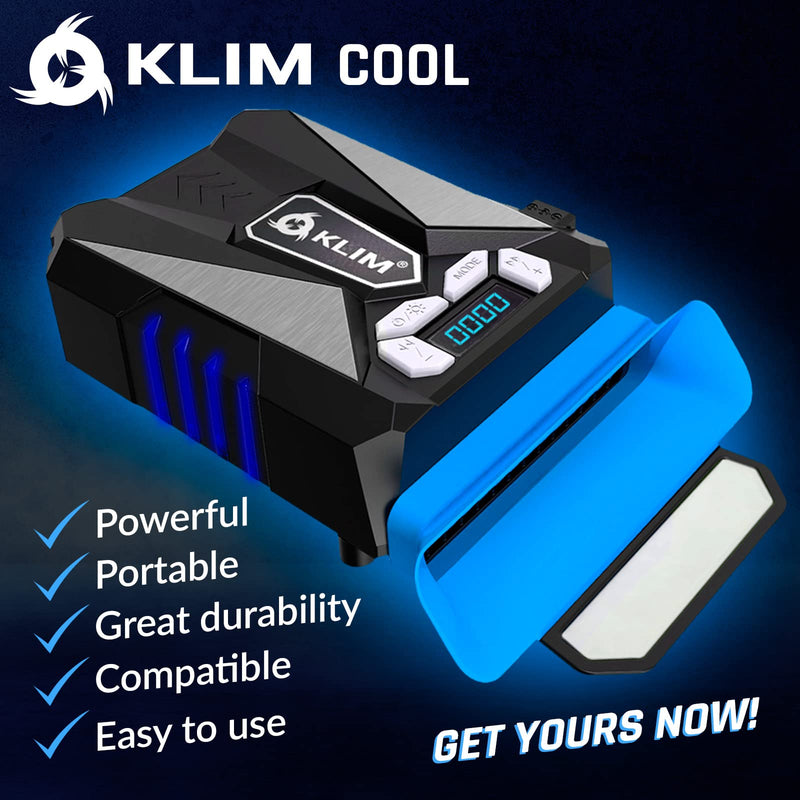 KLIM Cool Laptop Cooler with Vacuum Fan - New Version 2024 - Gaming Laptop Fan with Display - Temperature Detection + Automatic/Manual Mode - Portable - Compatible with Laptop Cooling Pads - Blue