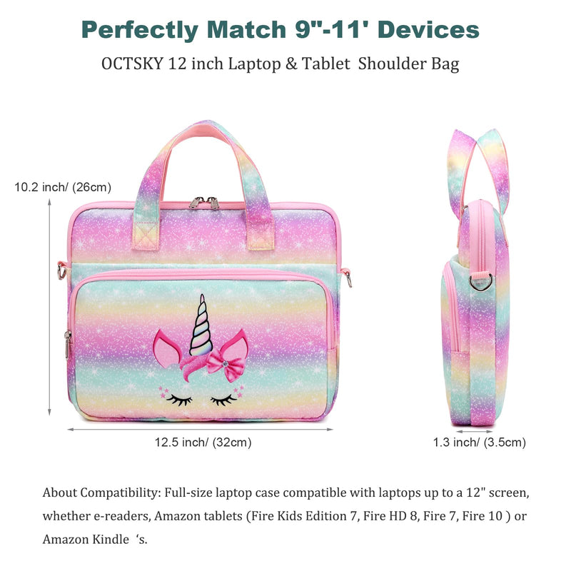 [AUSTRALIA] - Octsky Tablet Sleeve Bag Kids Tablet Carrying Sleeve Bag 12.5 Inch Tablet Protective Bag with Shoulder Strap, Soft Lining Unicorn Bow 