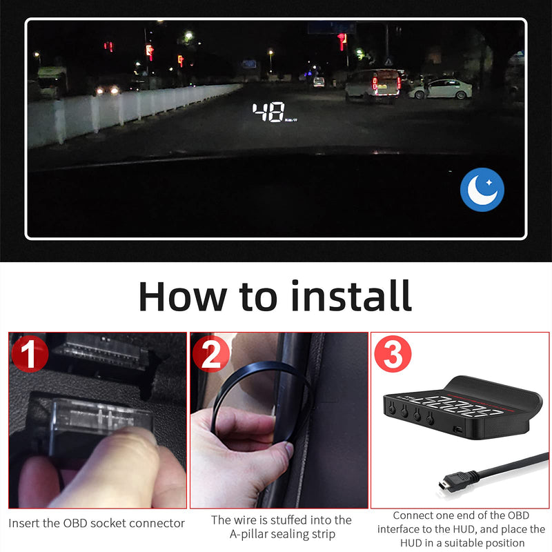 [AUSTRALIA] - Windshield Head Up Display for Car, Digital Speedometer for Car with OBD2/EUOBD Interface, HUD Car Speedometer MPH with Water Temperature, Mileage，Overspeed Alarm, Fatigue Driving Alarm, RPM 
