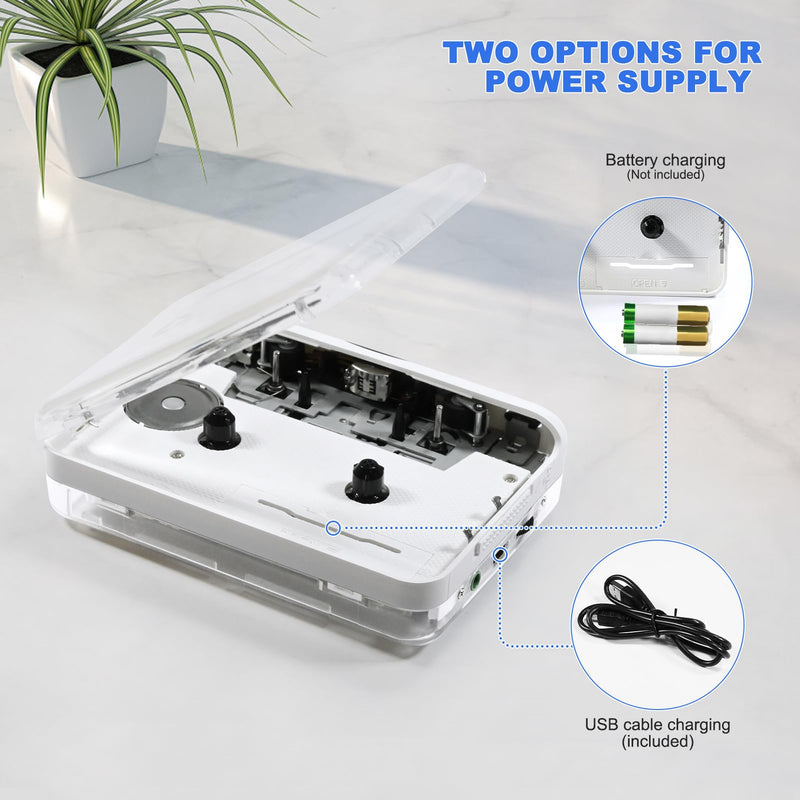 [AUSTRALIA] - Auto Reverse ＆Clear Stereo Cassette Player,Built-in Cool Copper Wheel Movement＆Earphone,Cassette Tape to MP3 Converter with Tape Converter Software,Powered by USB Power Cord or AA Battery 