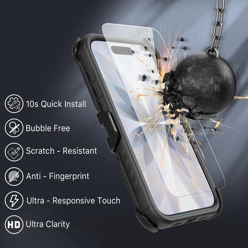 M MYBAT PRO For iPhone 17 Case with Belt Clip Holster,w/Screen Protector Black iPhone 17（With Belt Clip）