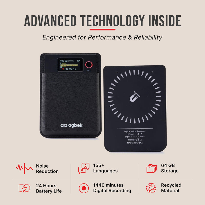 [AUSTRALIA] - AI Voice Recorder 64GB – Smart Digital Audio Recorder with Noise Cancellation, Real-Time Transcription, Support 155 Languages, Long Battery Life for Meetings, Lectures, Interviews 