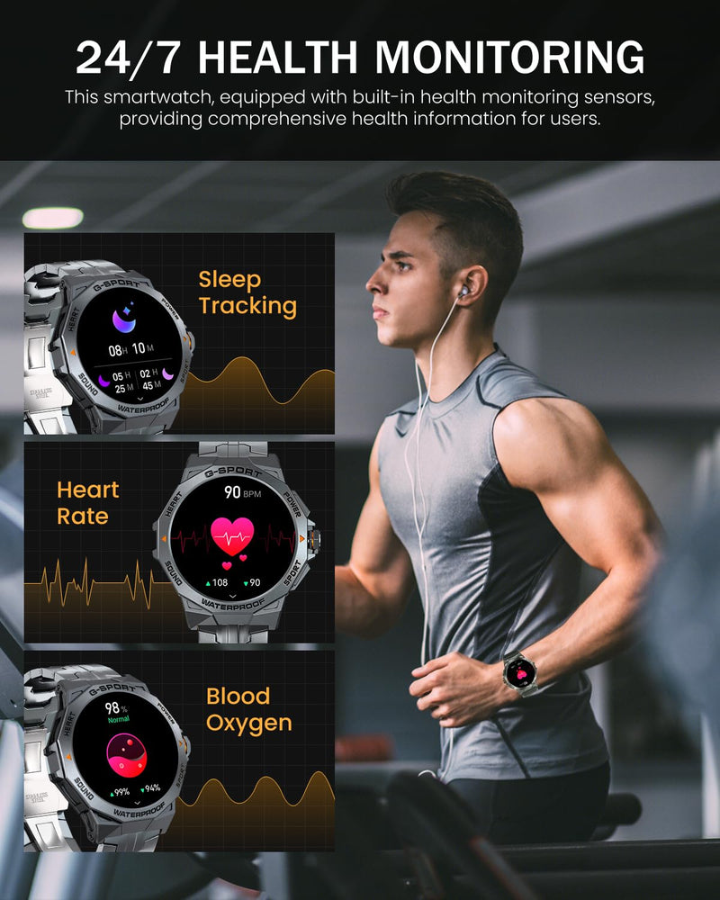 Military Smart Watch for Men with Bluetooth Call, 1.43" AMOLED Screen Smartwatch with Heart Rate/Sleep Monitor, IP68 Waterproof Fitness Tracker with 100+ Sport Modes for iOS Android