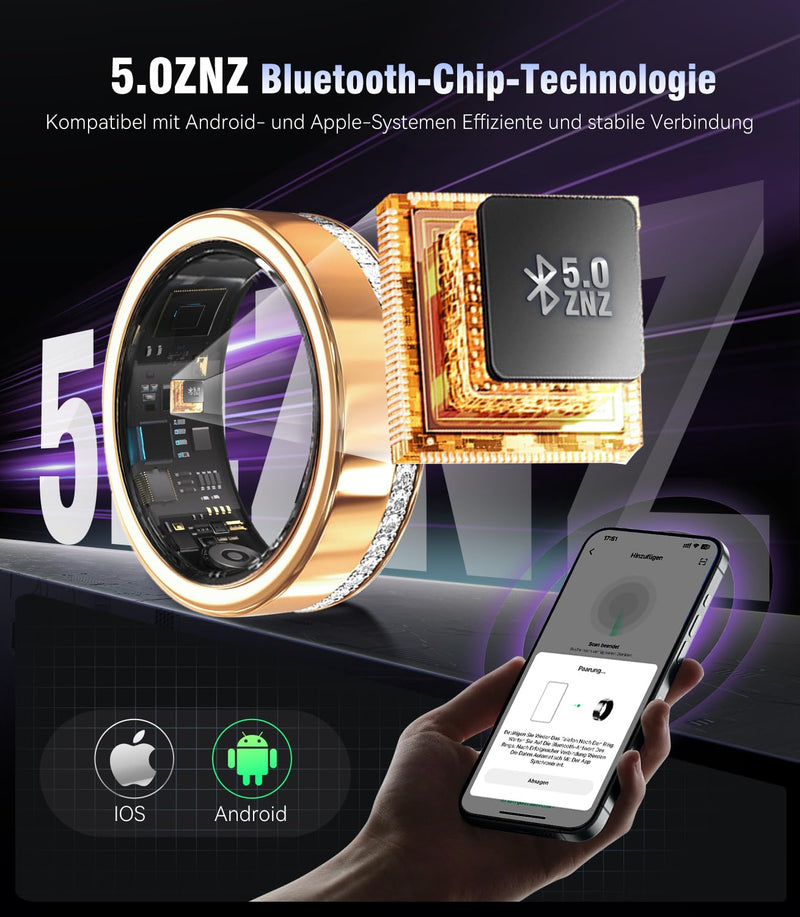 10 Gen Diamond Smart Ring and Wireless Charging Case【Industry Ranking No.1 – 0 Measurement Error】 2026 Smart Ring for Women & Men for Sleep Tracking Wearable Device,Fitness Ring Gold 7# Gold-SD 7#