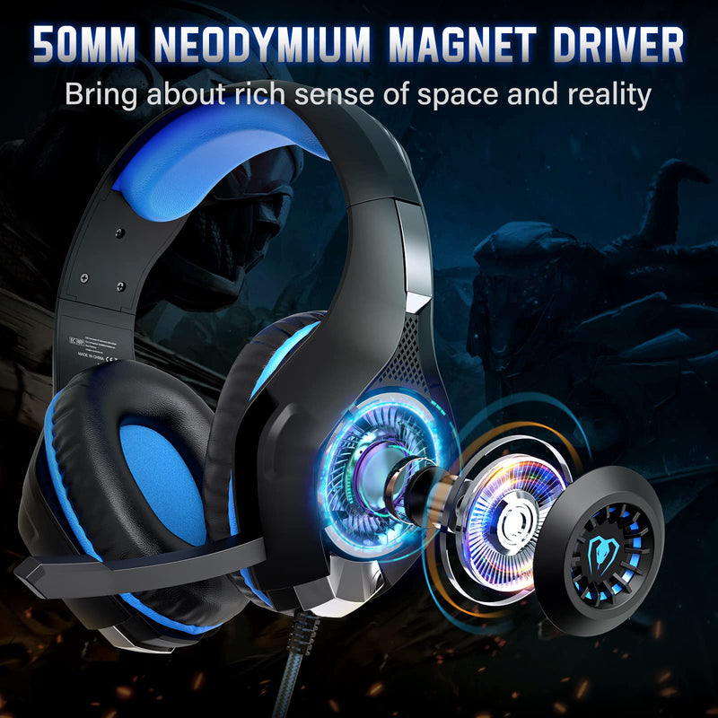 7.1 Gaming Headset for PC, Computer Gaming Headphones with Noise Cancelling Mic/Microphone, PC Gaming Headset with LED Lights for PC, PS4/PS5 Console, Laptop