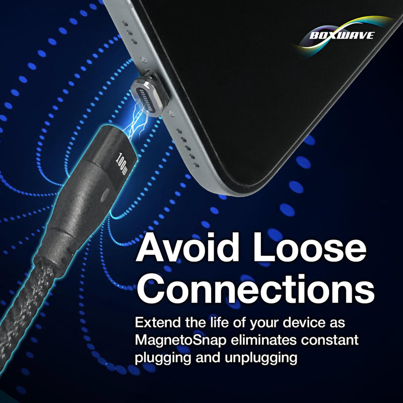 BoxWave Cable Compatible with Elikliv EDM4 Coin Microscope (4.3 in) - MagnetoSnap PD AllCharge Cable (100W), Magnet Charging Braided USB Type-C Micro - Jet Black