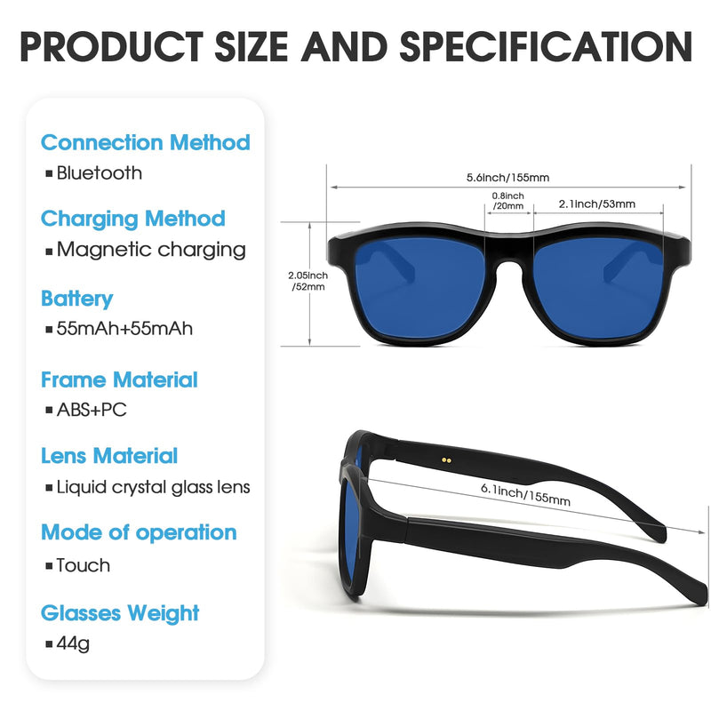 AI Smart Bluetooth 5.4 Glasses for Men Women,140+Languages (Black Blue) | Real-Time Two-Way Translate,UV Protection&Anti-Glare,Touch Control,for Sports,Travel,Driving,Business Black Frame Blue Lens