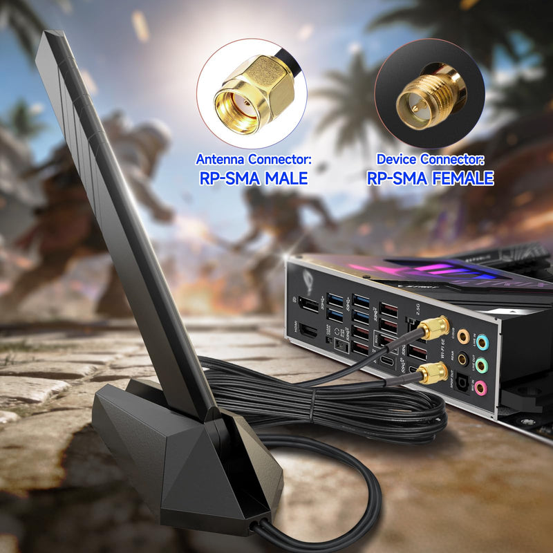 Eightwood WiFi 6E Antenna Tri-Band 6GHz 5GHz 2.4GHz RP-SMA Antenna | Magnetic Base, for Desktop PC ASUS Gigabyte Aorus Gaming Motherboard PCIe Bluetooth Card