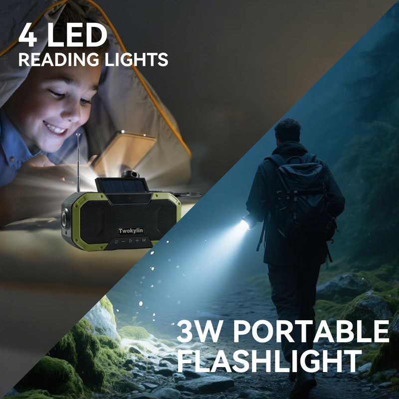 [AUSTRALIA] - Emergency Radio Waterproof Bluetooth Speaker,Hand-Crank NOAA Weather Radio with Solar Panel,5000mAH Cell Phone Charger,Flashlight,SOS,Outdoor Camping Gear Camping 