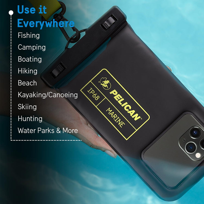 Pelican 2 Pack Marine - IP68 Waterproof Phone Pouch (Regular Size)-Floating Waterproof Phone Case For iPhone 15 Pro Max/ 14 Pro Max/ 13 Pro Max/ 12/ S24 - Detachable Lanyard - Black / Hi-Vis Yellow 2 Pack - Black / Hi-Vis Yellow