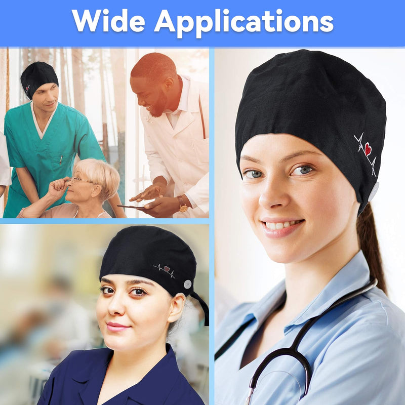yolzhxe Pack of 2 Surgical Cap, Fabric, Adjustable Unisex Nurse Cap, Reusable Surgical Caps, Fabric with Button and Sweatband, Full Hair Cover Cap, for Doctors, Nurses