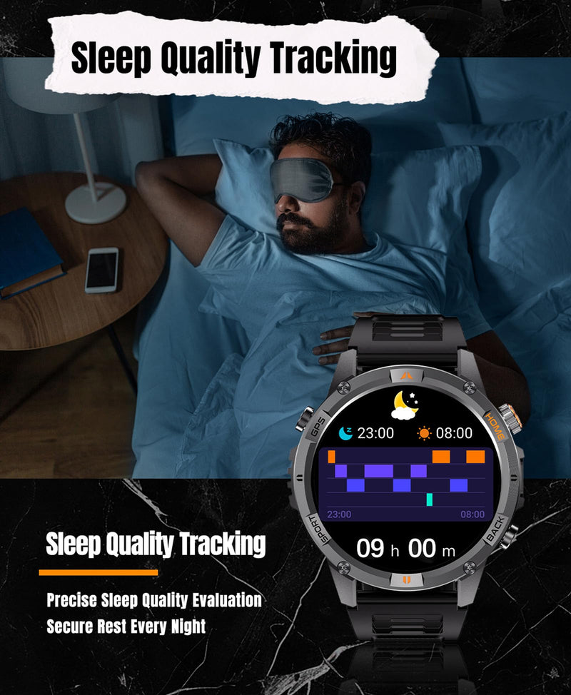 Military Outdoor GPS Smartwatch for Men Sport Watch with GPS Tracking IP68 Waterproof 100+ Sports Modes Heart Rate Blood Pressure Monitor Sleep Tracker Bluetooth Calls Activity & Fitness Tracker Black