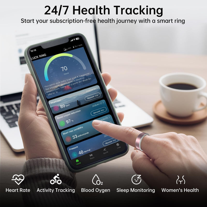 Smart Ring Fitness Tracker Ring for Women & Men, Sleep/Step/Blood Oxygen/Heart Rate Monitor, Long-Lasting Battery Sleep Ring, No Subscription Fee, Compatible with Android & iOS (Matte Silver, #7)