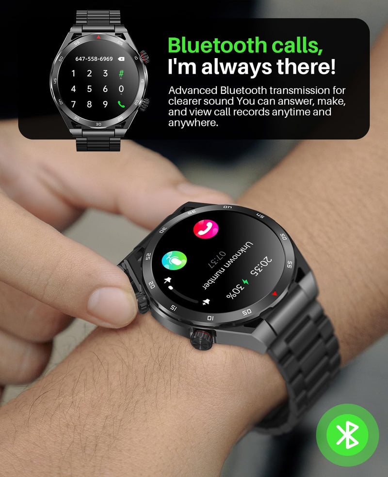 EarlySincere Smart Watches for Men with Blood Pressure, 1.39" HD Fitness Watch, Smartwatches with Heart Rate Blood Oxygen Sleep Monitor for Android and iPhone, Comes with Replaceable Silicone Strap Black Metal