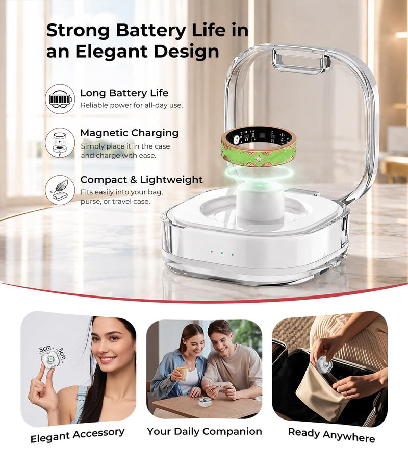 7 Gen Diamond Smart Ring 【Industry Rank 1-0 Measurement Error】 2026 Smart Ring for Women - Advanced Health Tracker for Wellness and Activity Tracking, Green 8# 8#