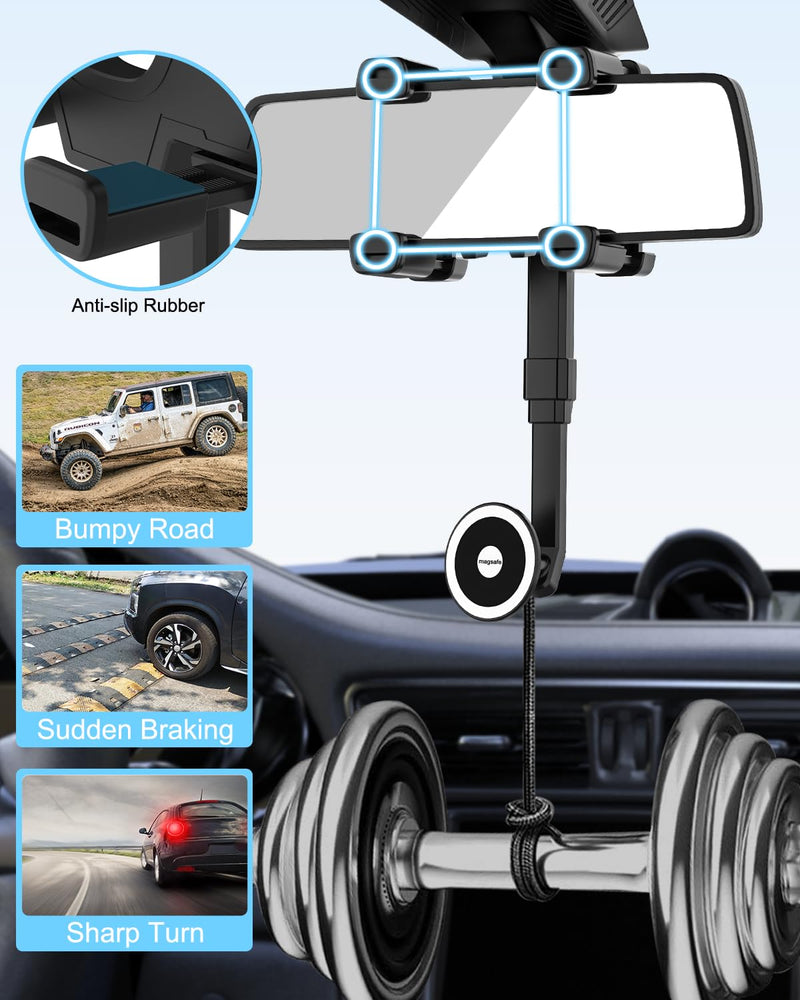 for MagSafe Car Mount Rearview Mirror [24 Strong Magnet] Magnetic Phone Holder for Car Rear View Mirror [4 Clip Stable] Phone Holders for Your Car for iPhone Air 17 Pro Max 16 15 14 13, All Smartphone