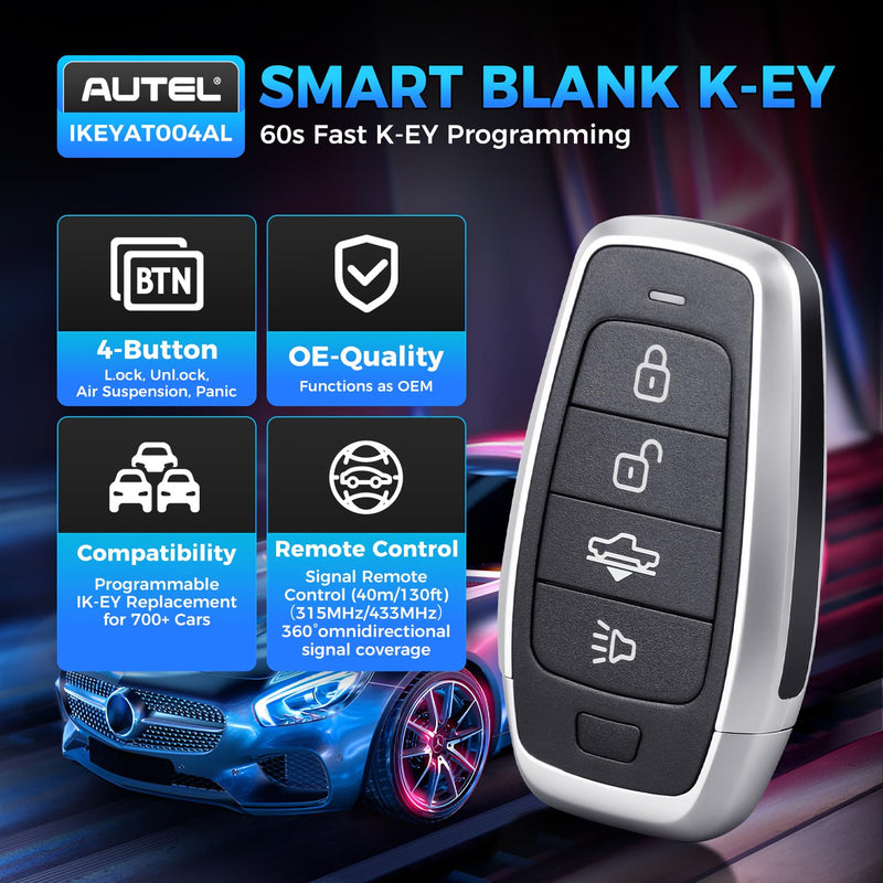 2026 Autel MaxiIM IKEYAT004AL Pr0 g-r*ab-le Blank Key for 700+ Vehicle | 360° 130FT Remote, 4 Buttons Universal Fob Replacement, Air Suspension, Work with Autel KM100, IM508S, IM608 PRO II 4.5in