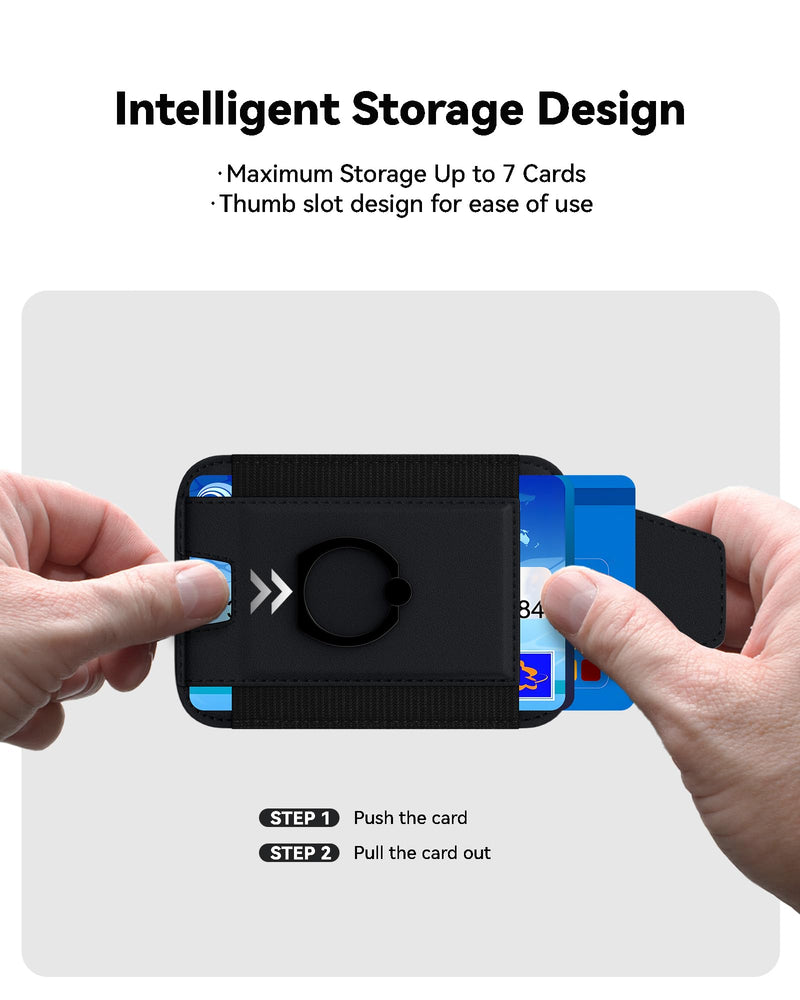 3-in-1 Magnetic Wallet with Phone Ring Stand, Compatible with Mag-Safe Wallet, Magnetic Privacy Flap, Phone Wallet with Phone Ring for iPhone 15/14/13/12 Series, 7 Cards Holder (Black) Black