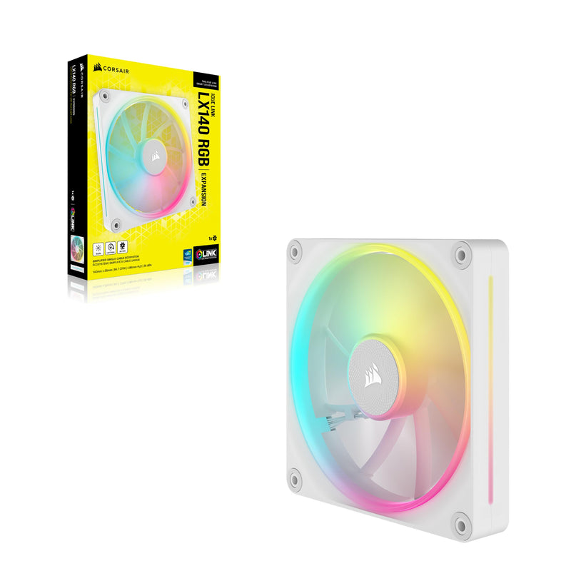 CORSAIR iCUE Link LX140 RGB 140mm PWM Fan Single Pack – Dual Light Loops – Requires iCUE Link System Hub (Sold Separately) – CORSAIR AirGuide Technology – White 1 x 140mm