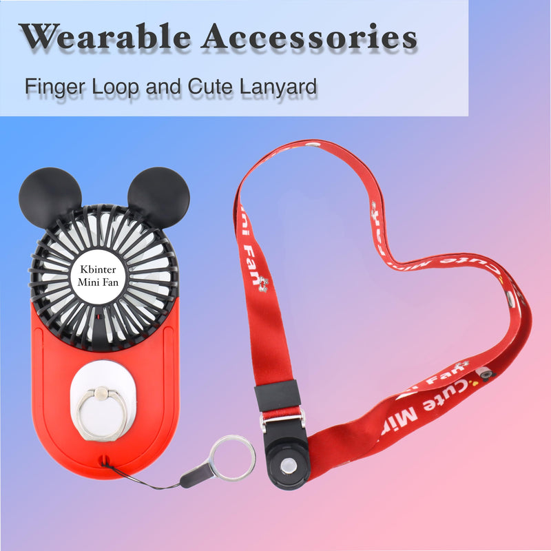 Cute Mouse Handheld Fan, Rechargeable USB Mini Fan(Red+Pink+Blue) | Ultra-Slim Wearable Handheld/Neck Design, 3-Speed Portable Pocket Size Personal Fan for Park, Travel, Concerts, Sports Events Red+Pink+Blue