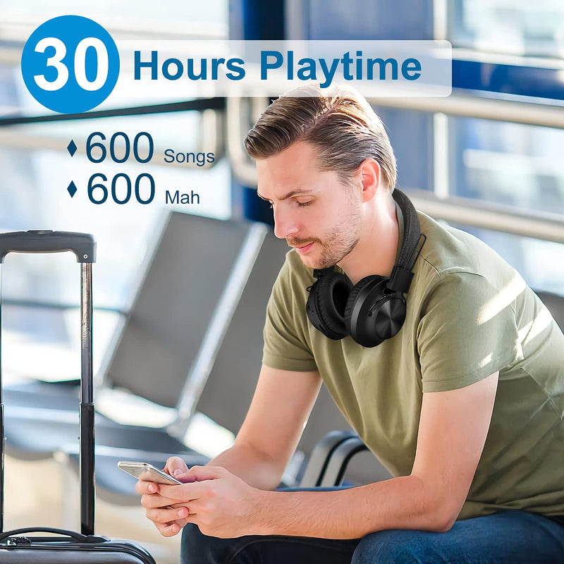 Bluetooth 5.0 Over- Ear Wireless Headphones 30 Hours Battery, FM Radio, MP3 Player, Micro SD/TF with 40mm Deep Bass Drivers, Premium Microphone Built-in Headset, Foldable, Comfortable, Mowing