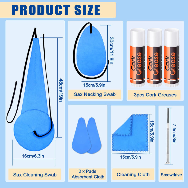 [AUSTRALIA] - Saxophone Cleaning kit with Case，Clarinet Flute Cleanser Maintenance Kit with Cork Grease,Swab,Cleaning Cloth,Thumb Rest,Reed Case,Mouthpiece Brush and More Workable for Wind & Woodwind Struments 