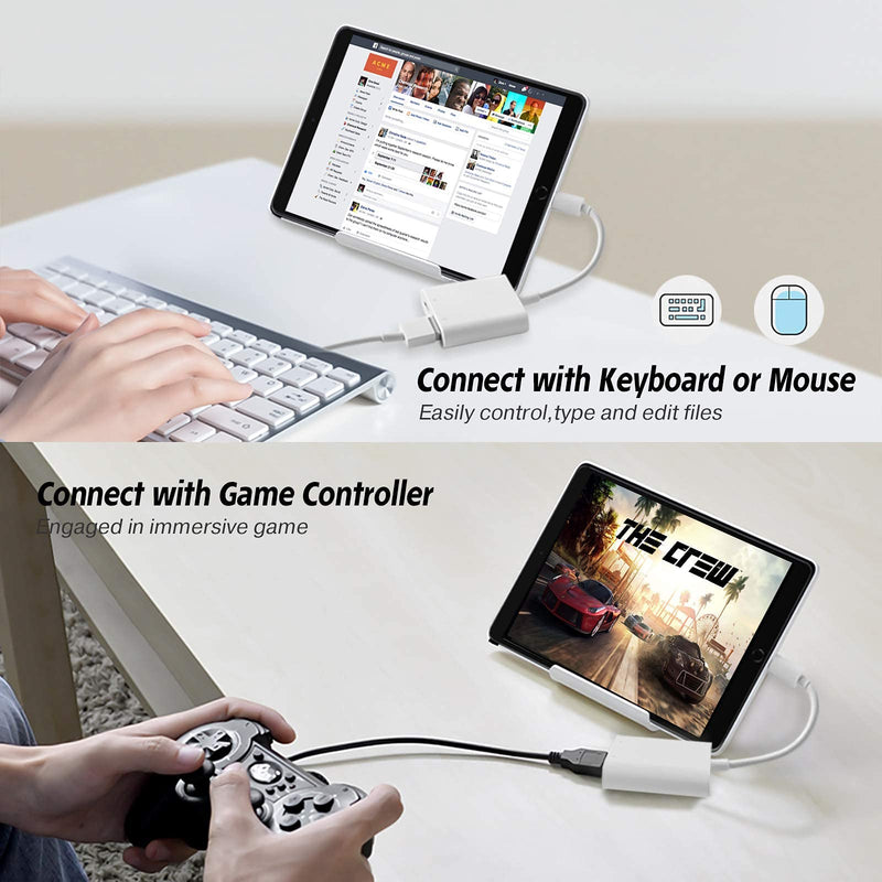 USB Camera Adapter, USB Female OTG Adapter Compatible with iPhone iPad, Portable USB Adapter for iPhone with Charging Port, No Application, Plug and Play
