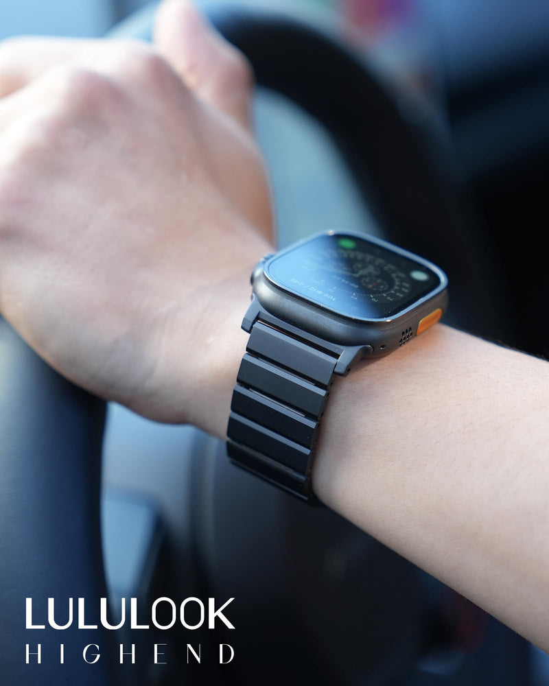 LULULOOK Titanium Band for Apple Watch Ultra 3/Ultra 2 49mm | Adjustable Magnetic Clasp Titanium Metal Straps, Men’s iWatch Band for Ultra with DLC Scratch Resistant Coating Black 49 mm