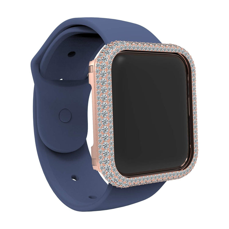 Full Bling Rhinestone Crystal Diamond Metal Alloy Bezel Frame Case Cover Compatible Apple Watch Series 4 5 6 SE (Rose Gold, 44mm)