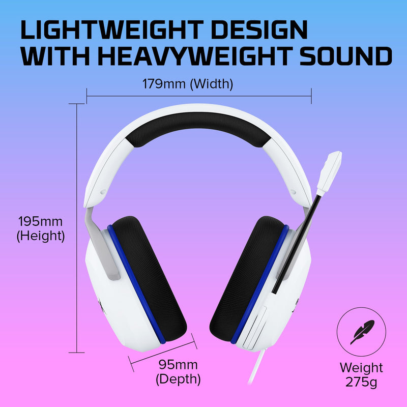 HyperX Cloud Stinger 2 Core - Gaming Headset for Playstation, Lightweight Over-Ear Headset with mic, Swivel-to-Mute Function, 40mm Drivers - White Wired