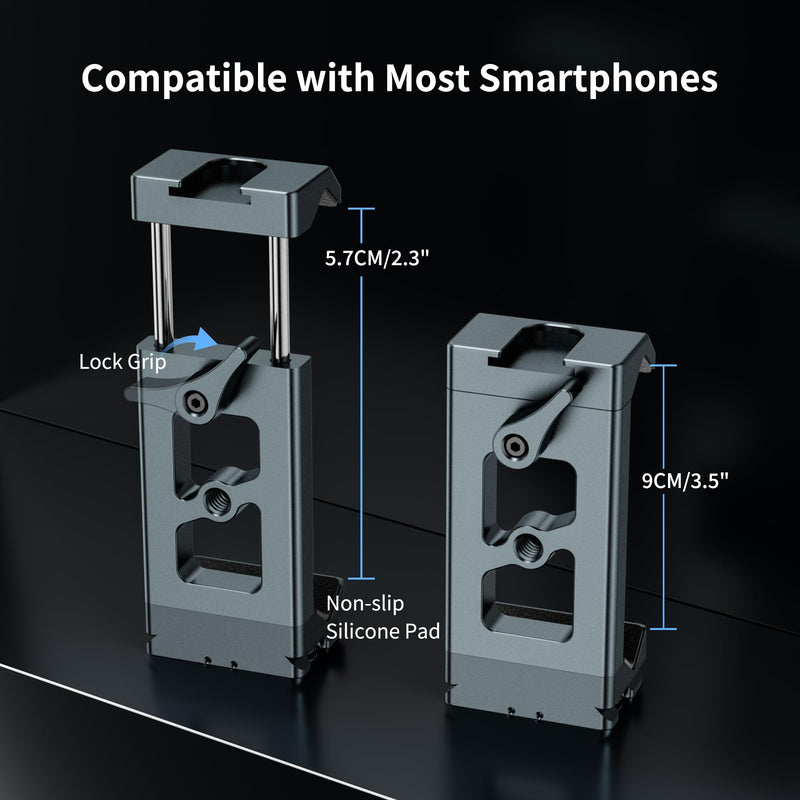 [AUSTRALIA] - Metal Phone Tripod Mount Arca Port & Action Camera Adapter, Adjustable Smartphone Tripod Adapter Clamp Cell Phone Stand Holder Compatible with iPhone Plus PRO Max GoPro Samsung Galaxy Motorola Pixel 