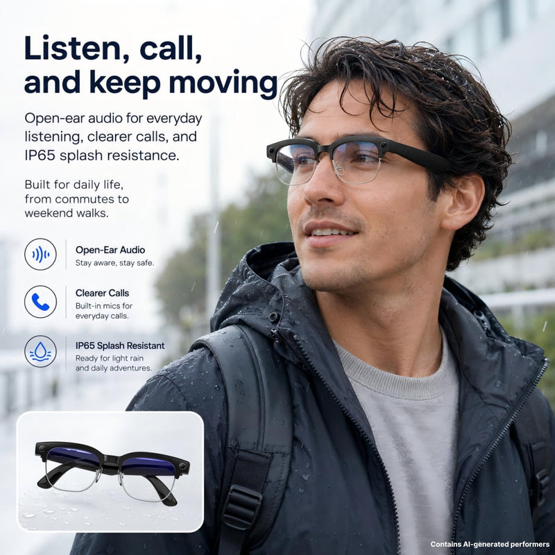 Smart Camera Glasses, 8MP POV Video and Bluetooth Audio,Bluelight | 8MP POV recording with blue light lenses, WiFi transfer and open-ear audio for work, commuting and everyday moments. White