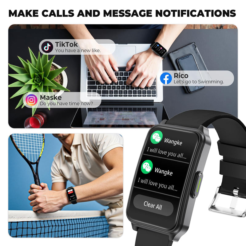 Fitness Tracker (Answer/Make Call)，Smart Watch 24/7 Heart Rate Spo2 Blood Oxygen Monitor Sleep Tracker, 120 Sports Modes Pedometer Calorie Step Tracker, Waterproof Activity Tracker for Women Men Black