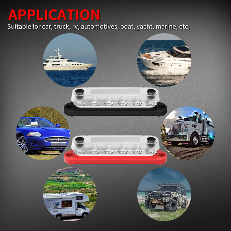 DaierTek Marine Bus Bar 12V 6 x 1/4" (M6) Terminal Studs 12 Volt Bus Bar Power Distribution Block with Cover Max 300V AC 48V DC Positive & Negative Battery Terminal Block for Automotive Car Boat 150A-M6