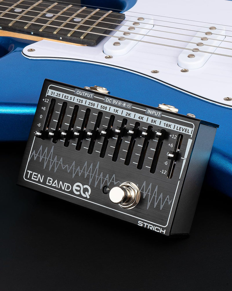STRICH EQ Pedal for Electric Guitar,10-Band Equalizer Effects Pedal, Equalizer for Guitar and Bass, 10 Frequency Bands (31.25Hz–16kHz) with ±12dB Gain/Attenuation for Each Band, TEN BAND EQ