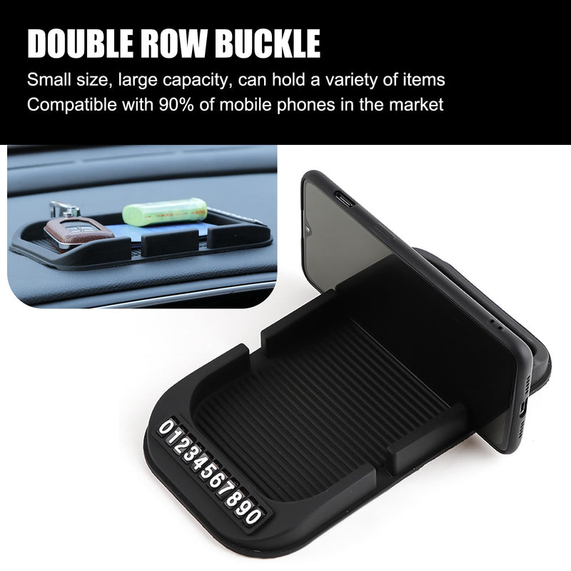 Pack-1 Car Dashboard Anti-Slip Mat, Multifunction Car Dashboard Cell Phone Holder, Double-Groove with Number Plate Auto Pad Mat, Universal for Most Cars (Black)