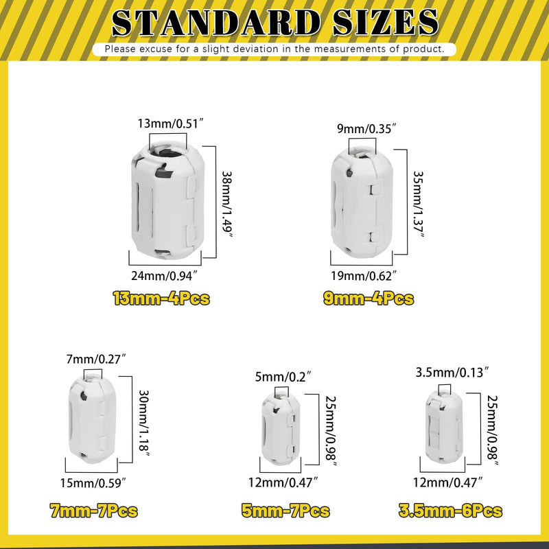 Mardatt Clip-on Ferrite Ring Core RFI EMI Noise Suppressor Cable Clip for 3.5 mm 5 mm 7 mm 9 mm 13 mm Diameter Cable (White) White