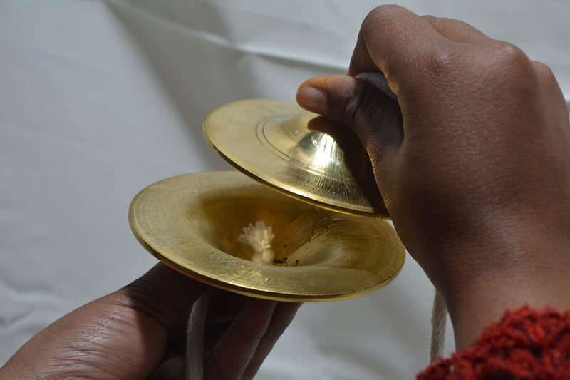 Brass Manjira Cymbals for Puja, Meditation & Kirtan | Traditional Indian Hand Percussion Instrument with Rope | Small Kartal Jodi for Bhajan, Aarti, Temple Worship & Spiritual Music