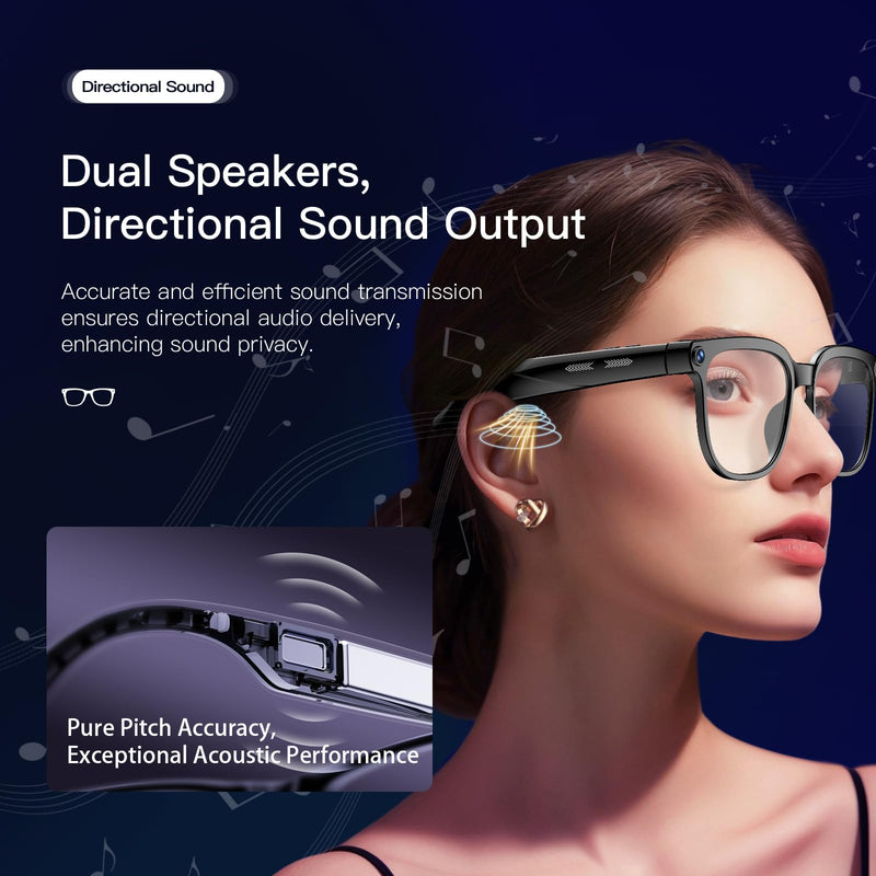 AI Glasses with Camera, 4K Video, 8MP Camera, Translation Smart | Hands-Free POV Recording Glasses, ChatGPT AI Assistant, Bluetooth & Open-Ear Audio, Weatherproof, for Business/Travel Black Glasses Frame