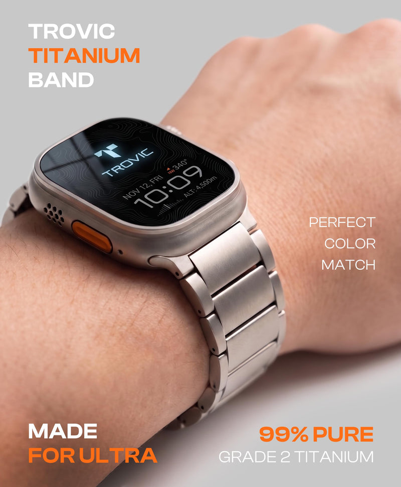 Titanium Watch Band Compatible with Apple Watch Ultra 3/2/1, 49mm | Adjustable Titanium Apple Watch Band 49mm, DLC Coating with Deployant Clasp, Waterproof & Ultra‑Light, Perfect Color Matching Natural Titanium | Deployant Clasp | 26mm