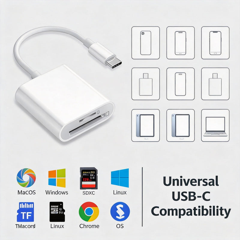 USB C SD Card Reader, 2-Slot Type C Memory Card Reader for SD/MicroSD Cards, Trail Camera Viewer Compatible with iPhone 15 16, iPad, MacBook, Android OTG Devices, Plug & Play