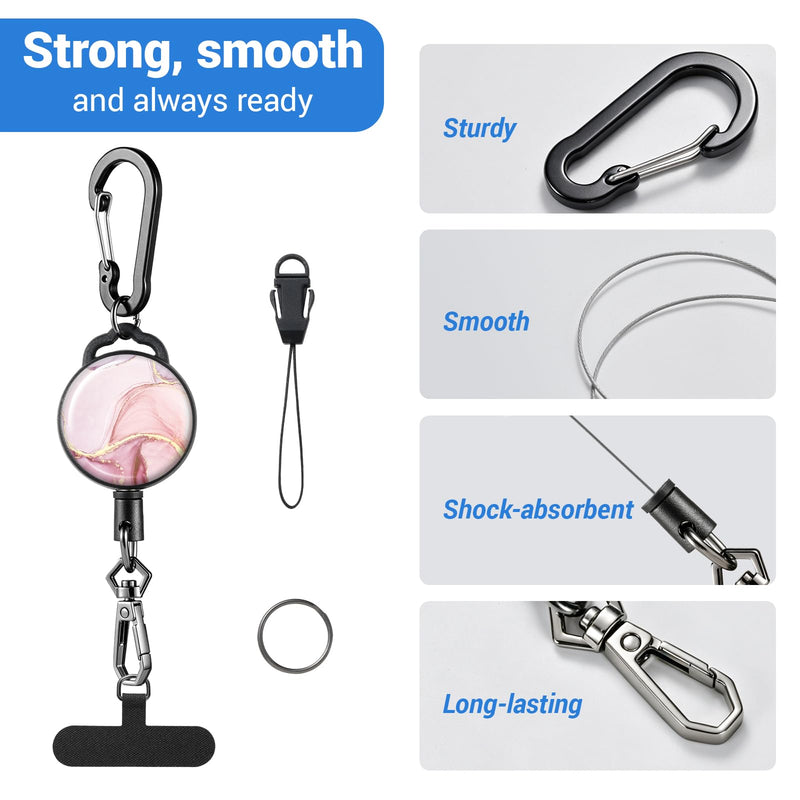 Retractable Phone Lanyard for Outdoor Activities, Anti-Drop Phone Tether, Perfect for Travel Skiing Hiking Concerts Pink Marble