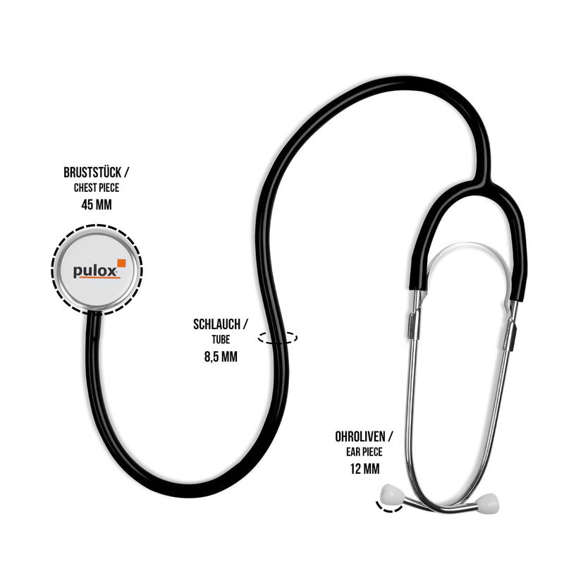 Pulox Flat Head Stethoscope for Respiratory Monitoring and Blood Pressure Monitoring in Black