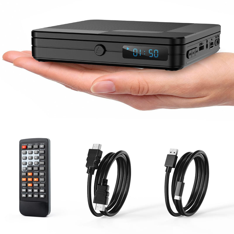 [AUSTRALIA] - Mini DVD Player with Remote Control - All Region Free 1080P HD Small Compact CD DVD Player for Smart TV & Projector, Features HDMI Output, Headphone Jack, USB 2.0 Input, PAL/NTSC Support 