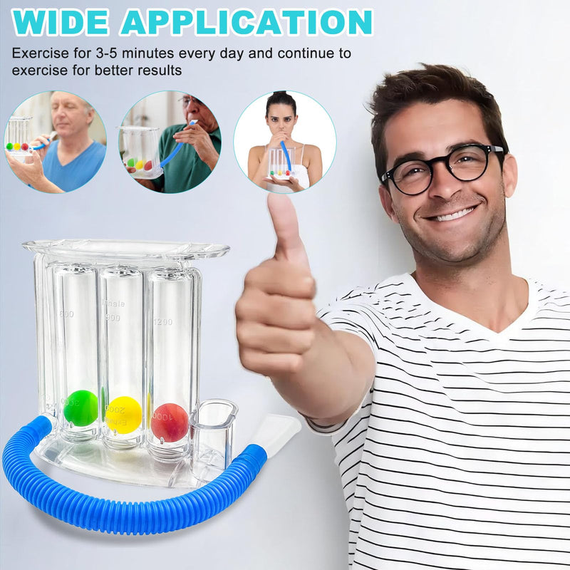 GZcaiyun 1 x 3-chamber breathing trainer, lung trainer with 3 colourful balls and 1 silicone mouthpiece, breathing exercise trainer for lung function and speech therapy, deep breath trainer