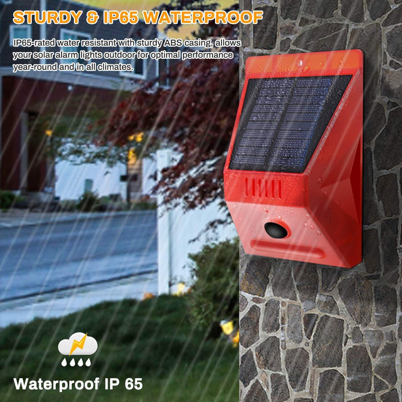 [AUSTRALIA] - ChunHee Solar Motion Sensor Alarm Outdoor,Solar Alarm Motion Detector with Sound, 129db Sound Security Siren IP65 Waterproof Protected for Villa, Chicken coop, Farm, Yard, 2 Pack 2 Light + 2 Remote 