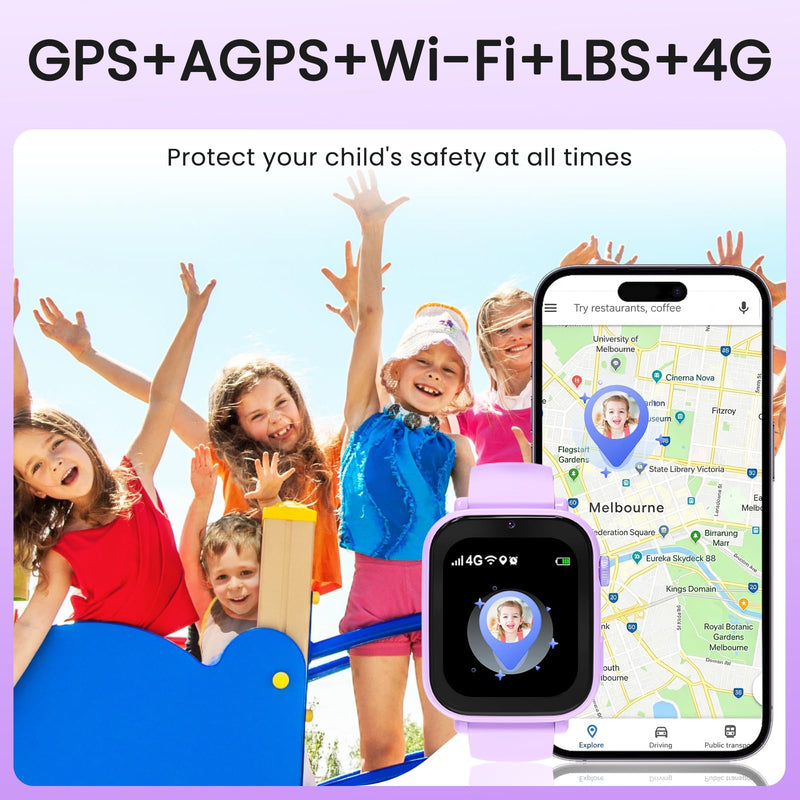 Kids smart Watches for Girls Boys 4g GPS Call Text-Smart Watch for Kids Game Camera Pedometer Alarm Clock Calculator-Kid Watches for Girls Boys 4-12 Age Gifts Purple