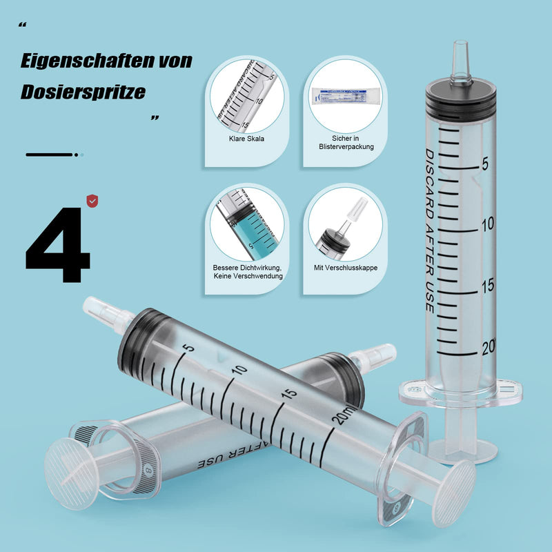 Pack of 30 Plastic Syringes 20 ml, Measuring Syringe Disposable Syringe for Scientific Laboratories, Feed Syringe, Marinating Syringe and Suction Syringe (30, 20 ml)