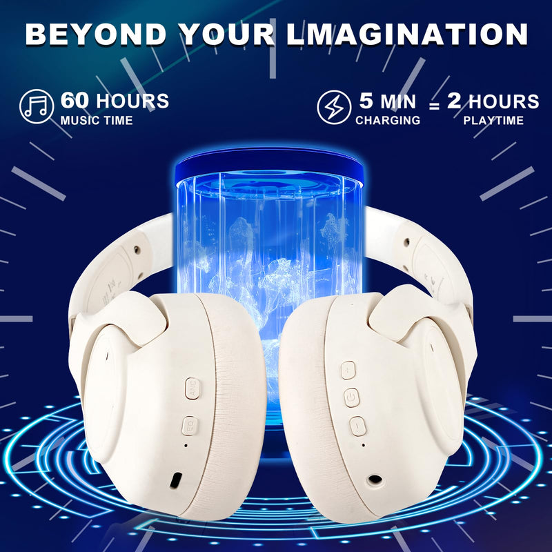 Active Noise Cancelling Headphones: Hybrid Bluetooth Headphones Over Ear with HiFi Audio - Wireless Headset 60H Playtime for Android Bluetooth Devices (White) White