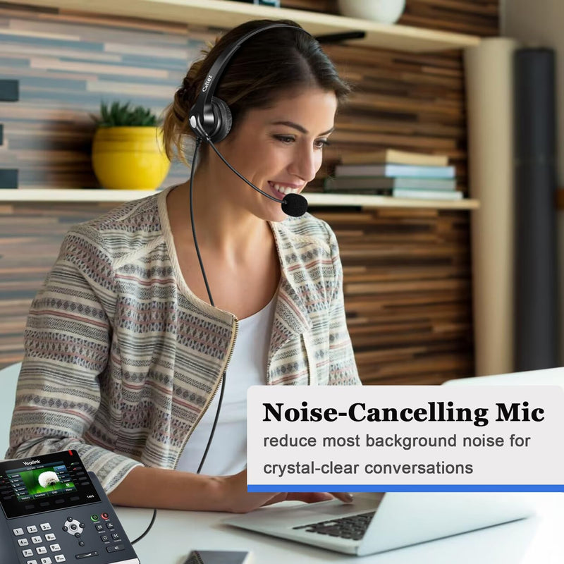 Callez Phone Headset for Yealink Office Phone with Noise Cancelling Mic, RJ9 Mono Telephone Headset Compatible with Yealink T20P T33G T46G T48G T46S T48S T53W T54W Avaya 1608 9608 J179 Grandstream Black